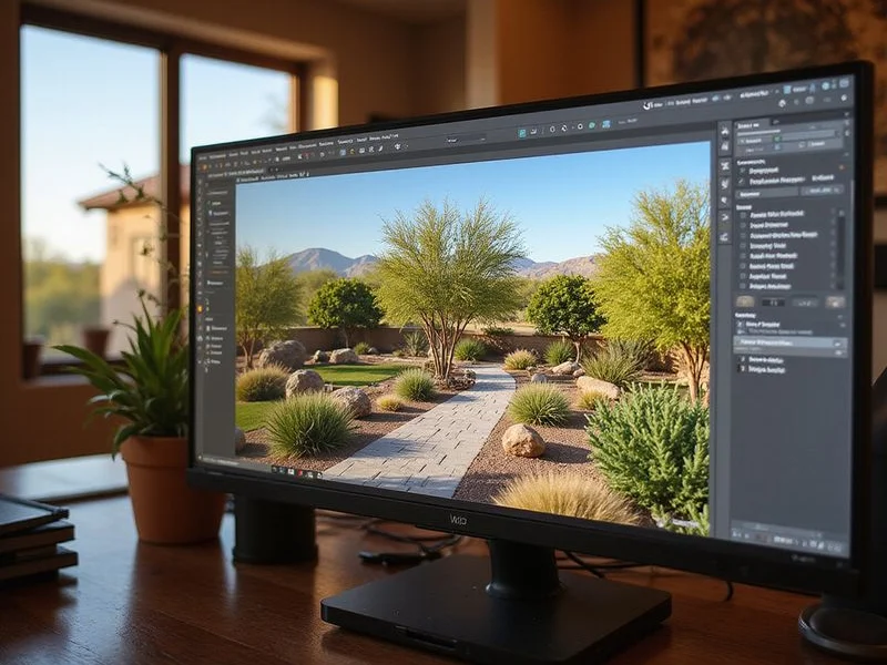 3D landscape rendering showing custom xeriscape design for a Surprise Arizona home