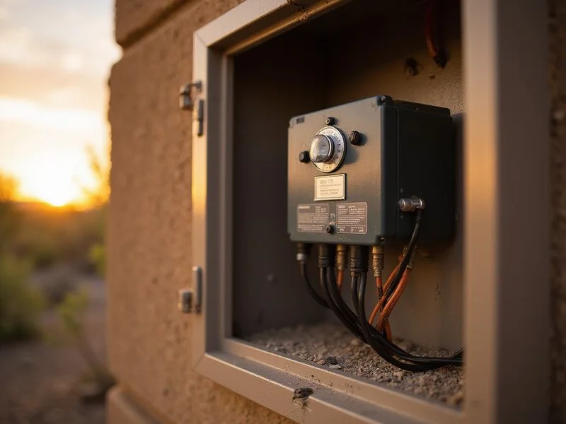 Low-voltage LED landscape lighting transformer and wire connections at a Surprise AZ home