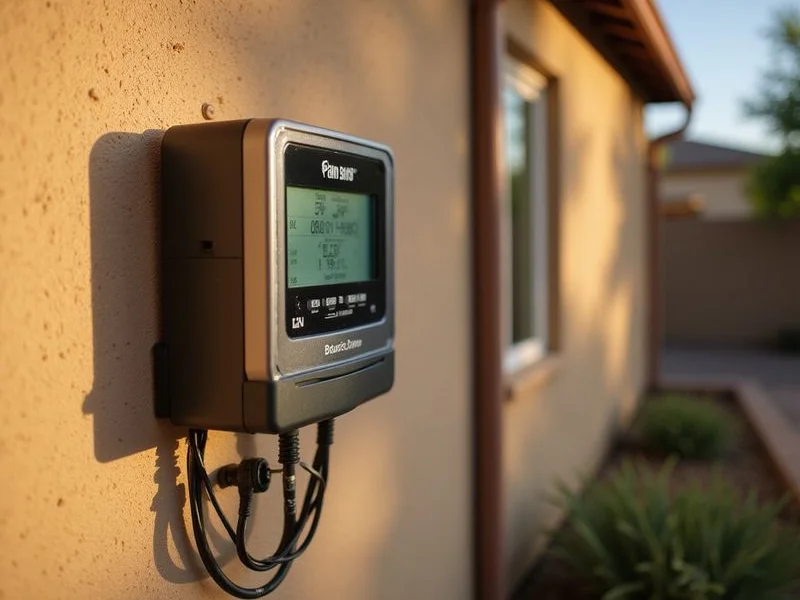 Rain Bird smart Wi-Fi irrigation controller with zone programming display at a Surprise AZ home
