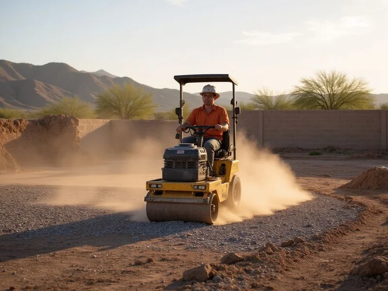Sub-base compaction with plate compactor preparing ground for artificial turf in Surprise AZ