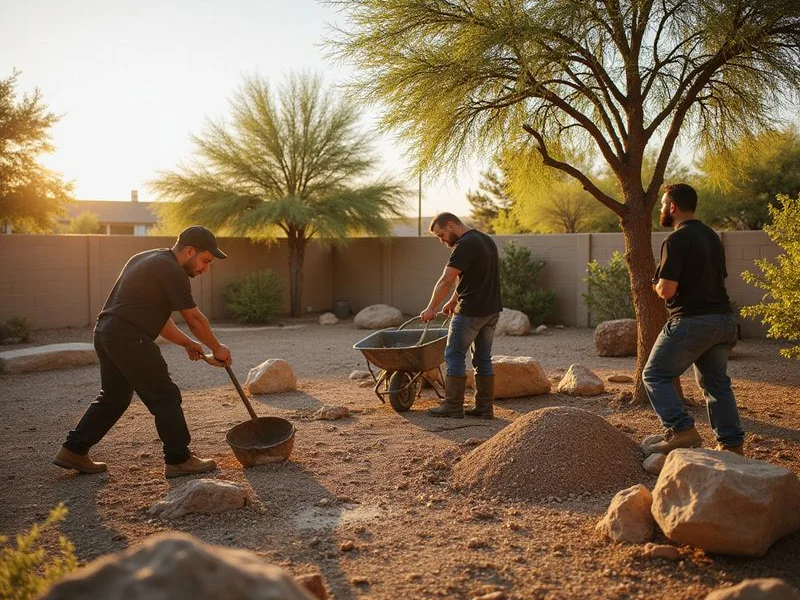 Surprise AZ Landscaping team working on a desert landscape project